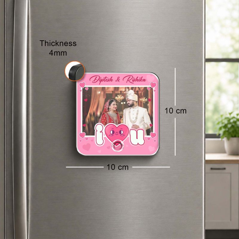 Personalized I Love You Theme Musical Fridge Magnet Photo Frame Valentine's for Couples Wedding Picture Magnet Playable Music for Couples and Music Lovers